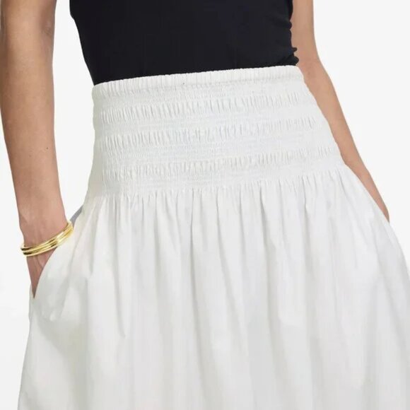 Madewell Smocked Waist Cotton Poplin Relaxed Midi Skirt White Size S NWT - Picture 4 of 10